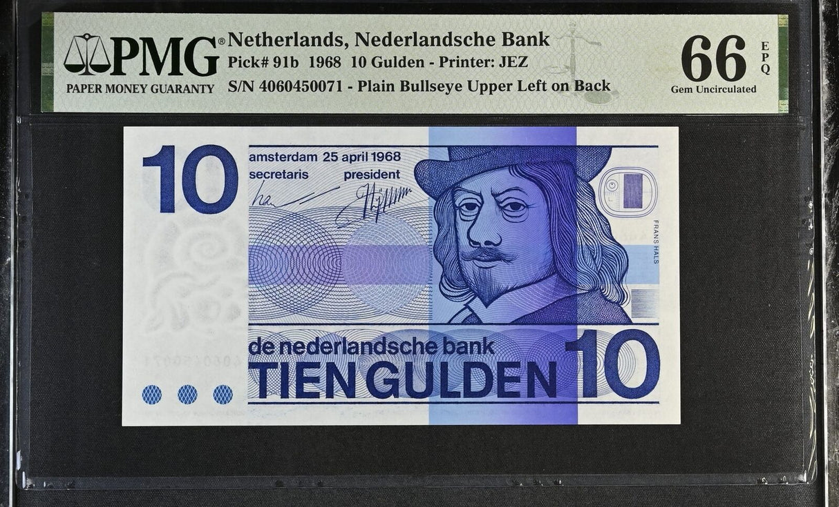 Netherlands 10 Gulden 1968 P 91 b Gem UNC PMG 66 EPQ