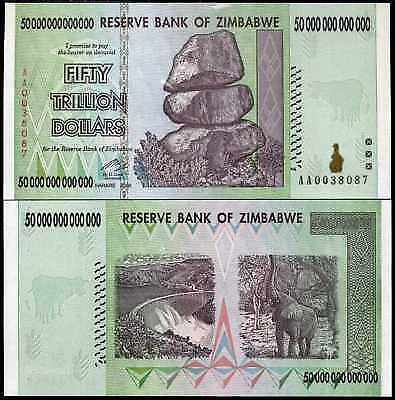 Zimbabwe 50 Trillion Dollars 2008 P 90 AUnc