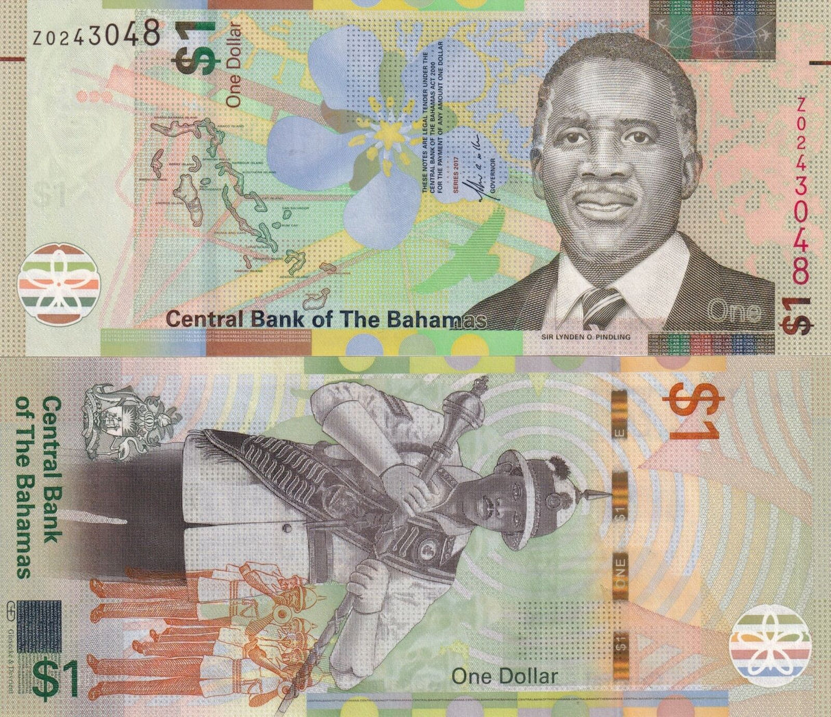 Bahamas 1 Dollar 2017 P 77 Prefix Z Replacement UNC