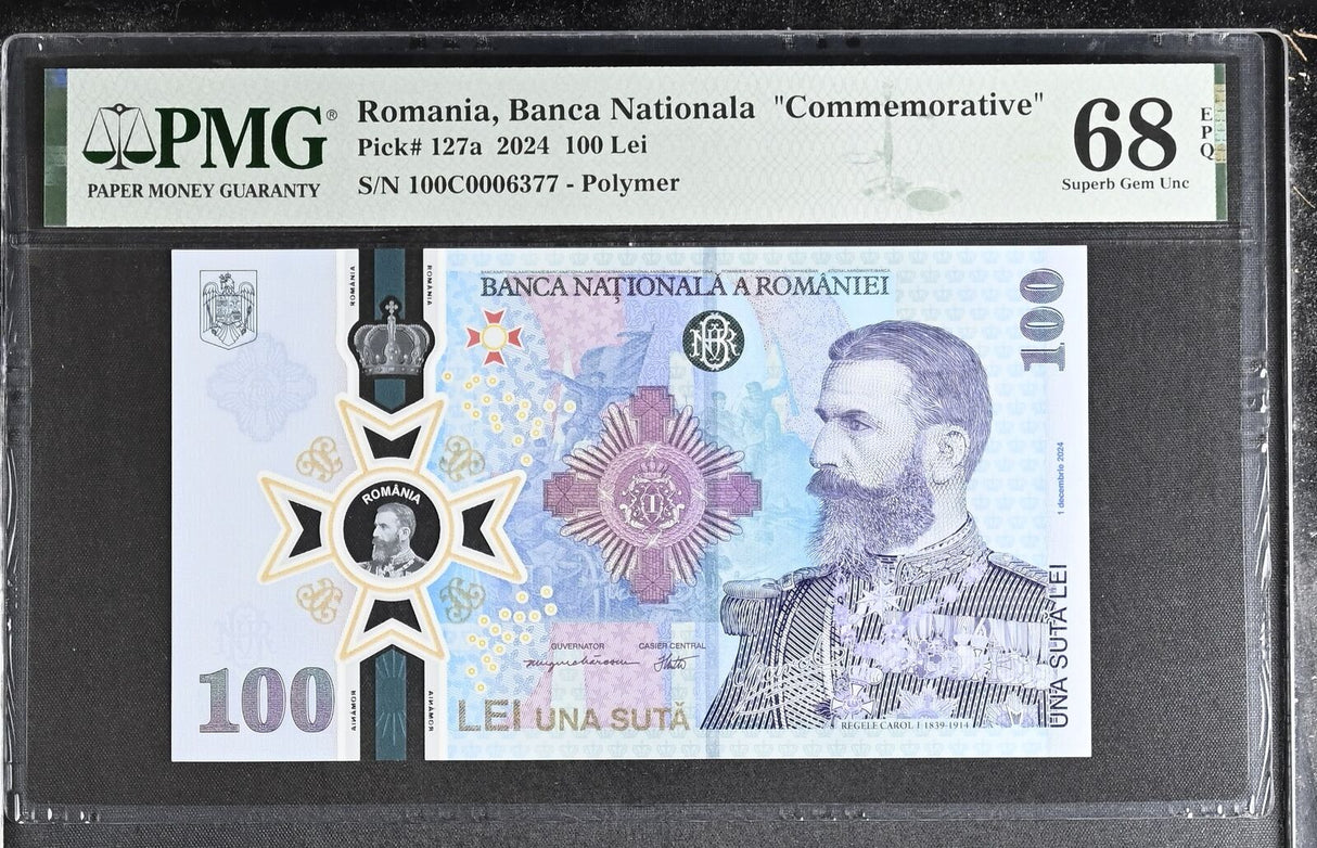Romania 100 Lei 2024 P 127 a Polymer Commemorative Superb Gem UNC PMG 68 EPQ