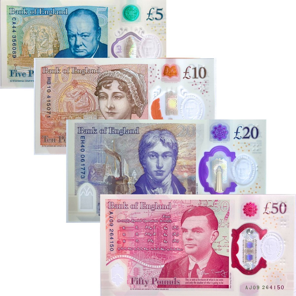 Great Britain Set 4 UNC 5 10 20 50 Pounds 2023/2024 Charles III Polymer NEW