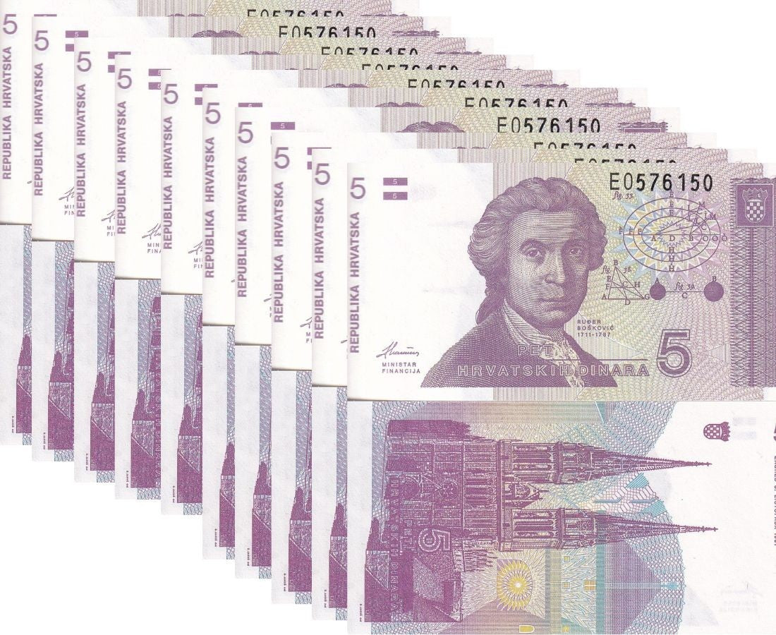 Croatia 5 Dinars 1991 P 17 UNC LOT 10 PCS