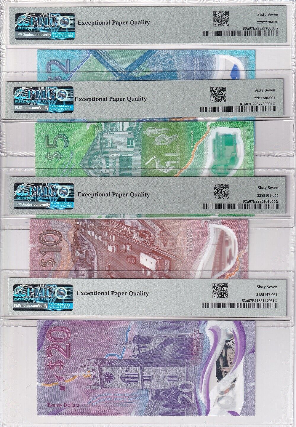 Barbados Set 4; 2 5 10 20 Dollars 2022 P 80 81 82 83 Superb Gem UNC PMG 67 EPQ