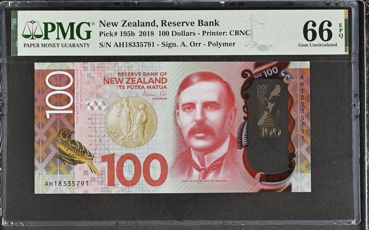 New Zealand 100 Dollars 2018 Polymer P 195 b Gem UNC PMG 66 EPQ