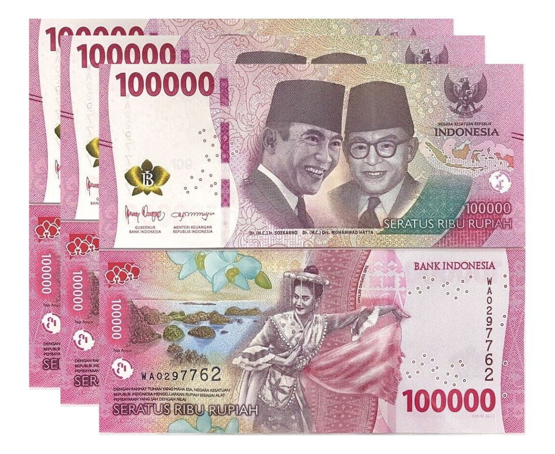 Indonesia 100000 Rupiah 2022/Mixed Years P 168 UNC LOT 3 PCS