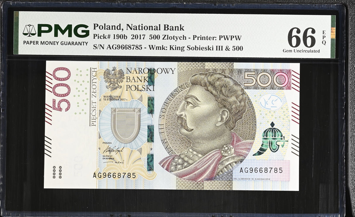 Poland 500 Zlotych 2017 P 190 b Gem UNC PMG 66 EPQ