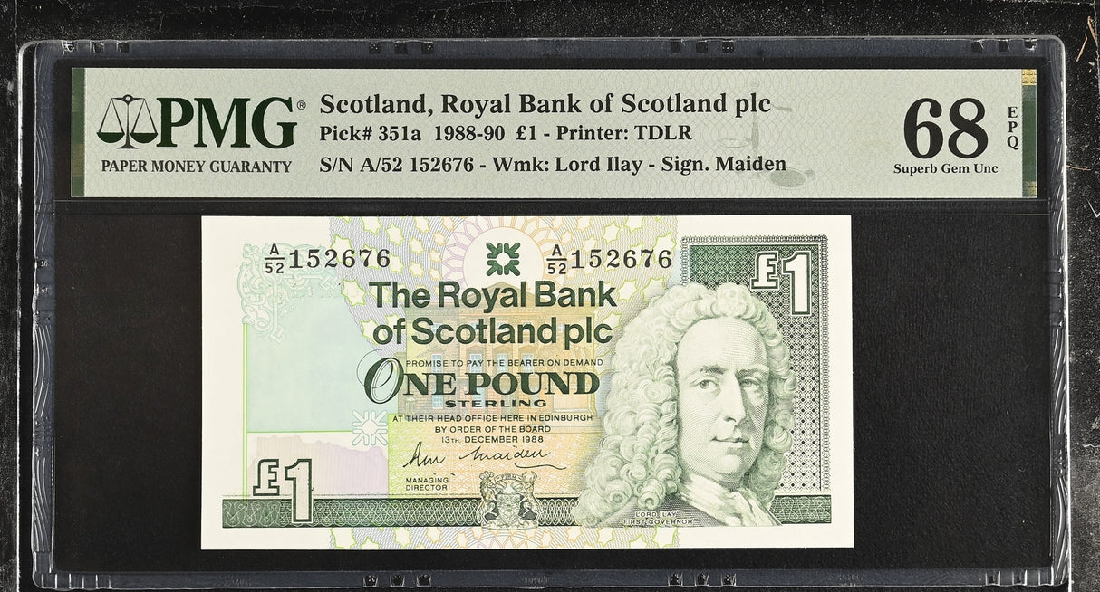 Scotland 1 Pound 1988 P 351 a Superb Gem UNC PMG 68 EPQ TOP POP