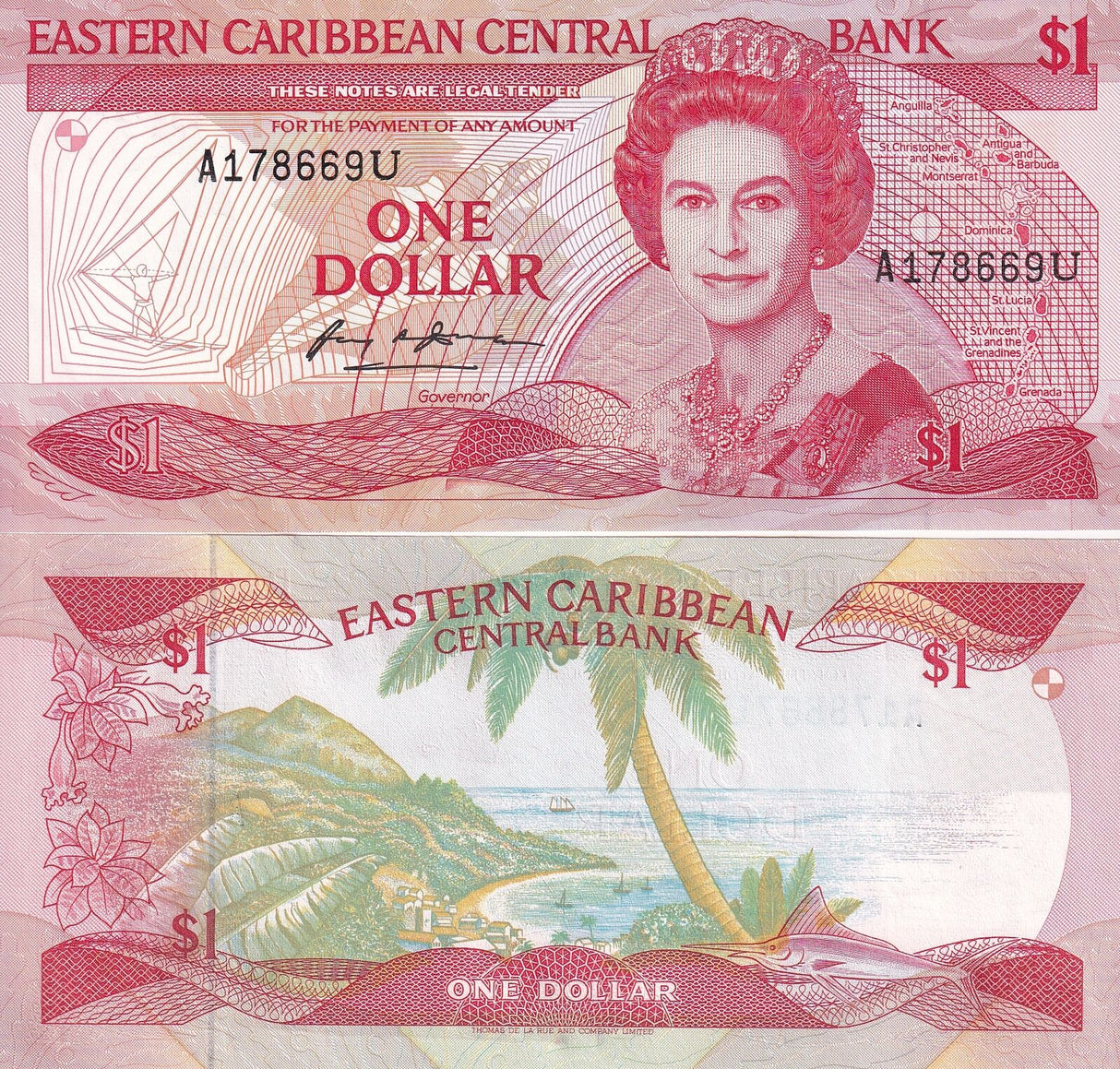 East Caribbean 1 Dollars ND 1988-1989 suffix letter U P 21 u AUnc