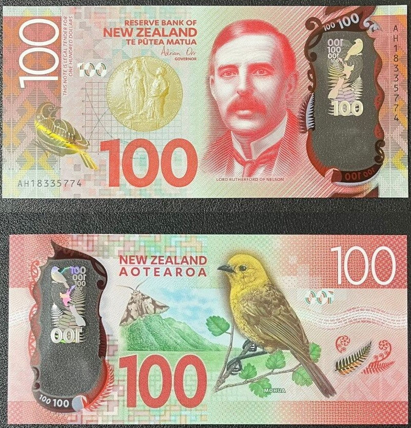 New Zealand 100 Dollars 2018 Polymer P 195 UNC, Nobel Prize medal NHB