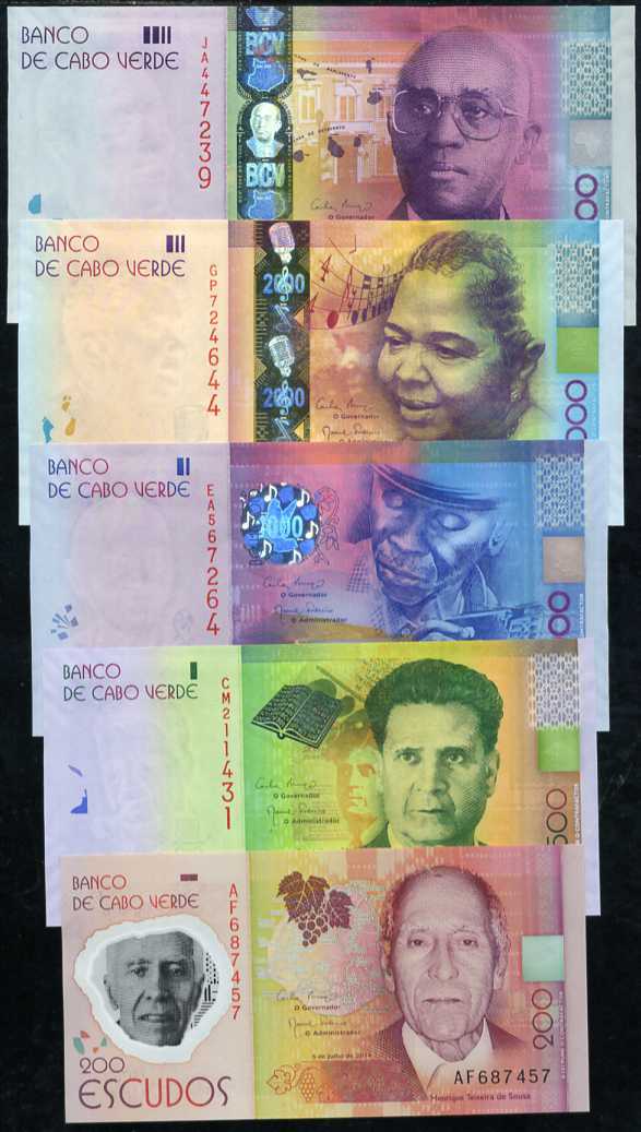 Cape Verde Set 5 Pcs 200 500 1000 2000 5000 Escudos 2014 P 71 72 73 74 75 UNC