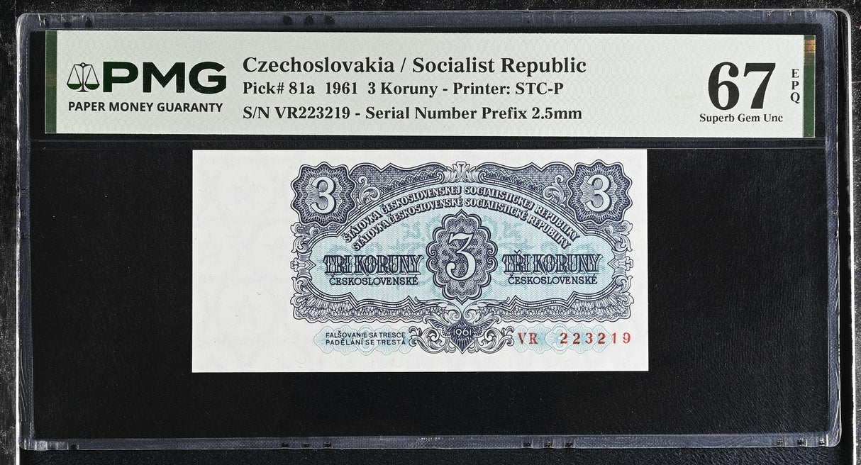 Czechoslovakia 3 Koruny 1961 P 81 a Superb Gem UNC PMG 67 EPQ