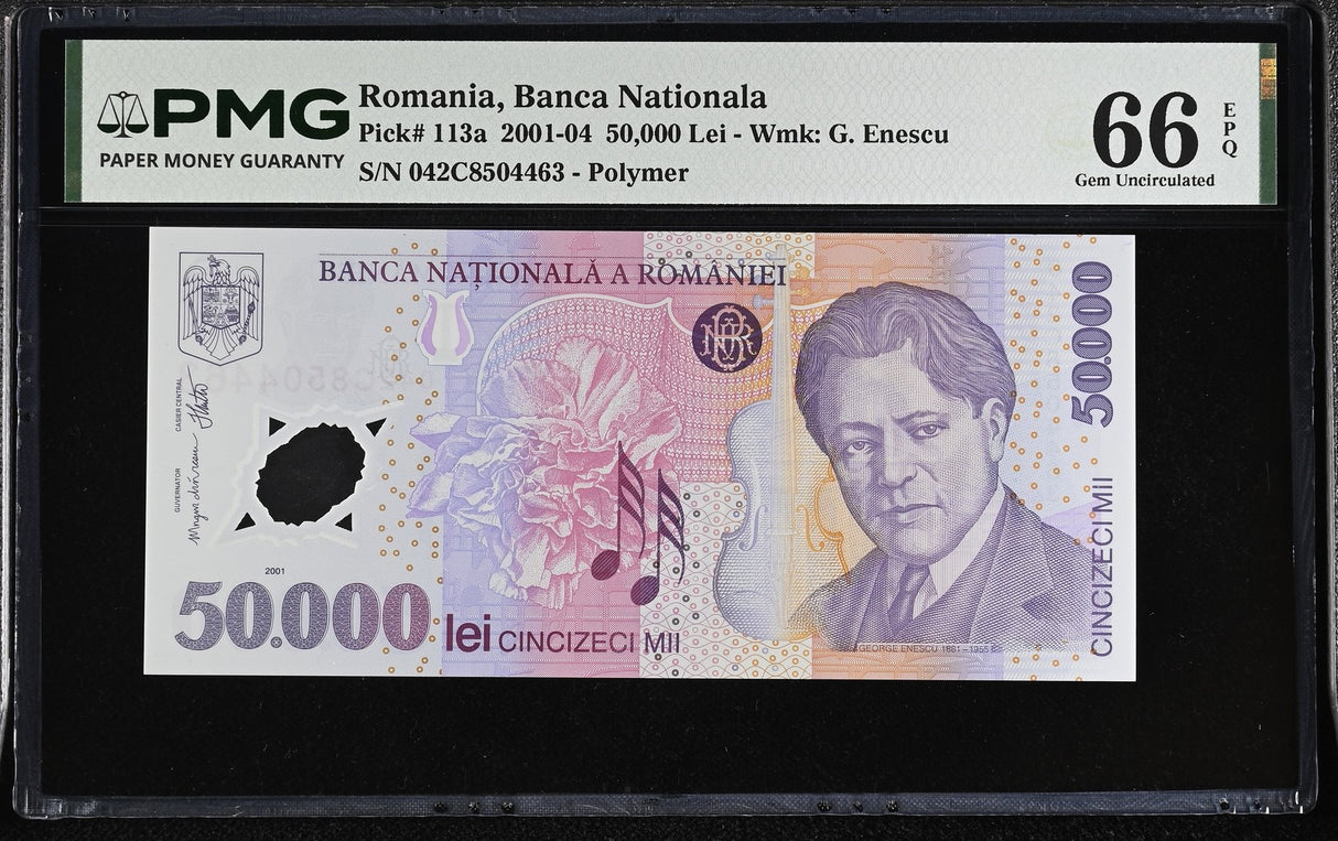 Romania 50000 Lei 2004 P 113 a polymer Gem UNC PMG 66 EPQ