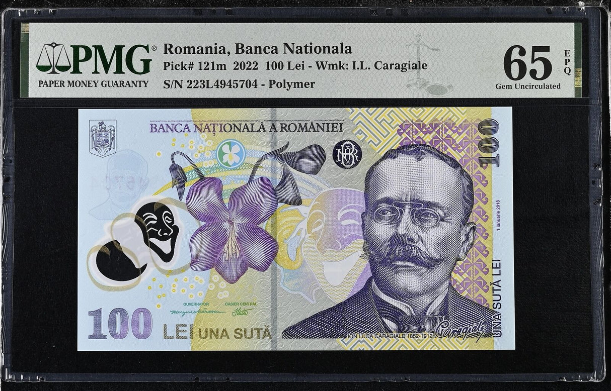 Romania 100 Lei 2022 P 121 m Polymer Gem UNC PMG 65 EPQ