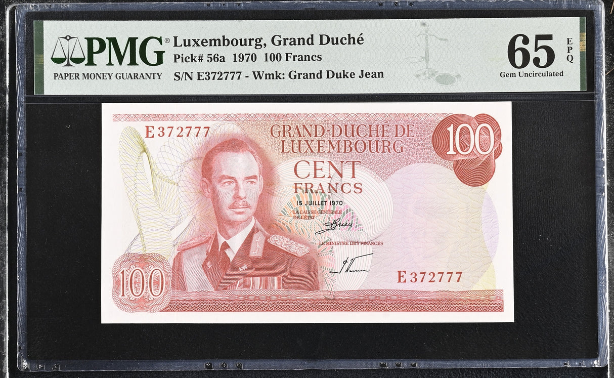 LUXEMBOURG 100 FRANCS 1970 P 56 a Gem UNC PMG 65 EPQ