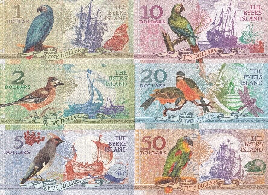 Byers Island Set 6 1 2 5 10 20 50 Dollars 2018 Ship Bird Fantasy