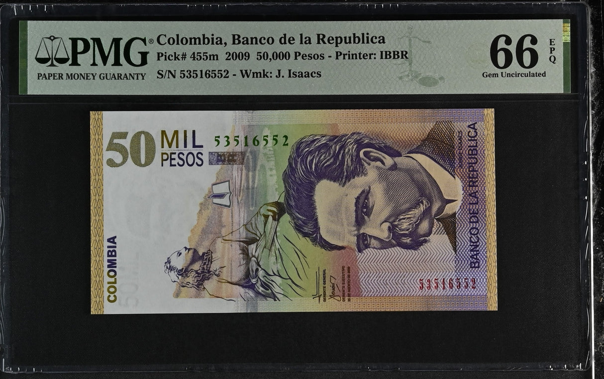 Colombia 50000 Pesos 2009 P 455 m Gem UNC PMG 66 EPQ