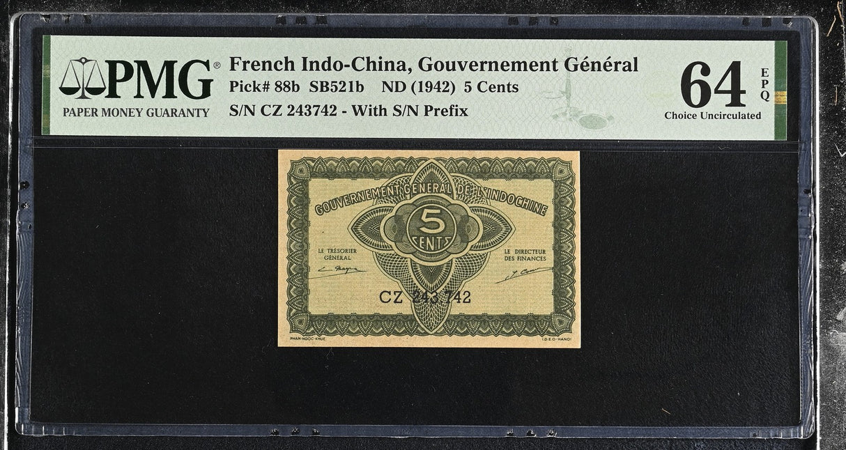 French Indochina 5 Cents ND 1942 P 88 b Choice UNC PMG 64 EPQ