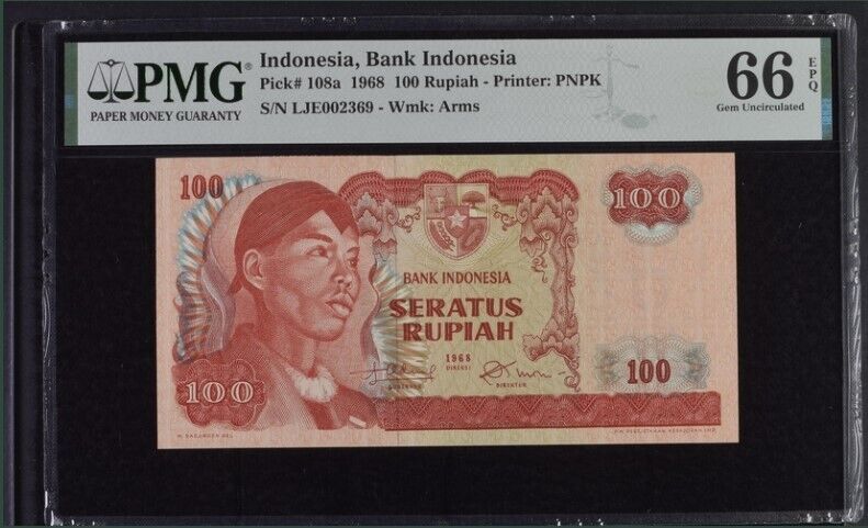 Indonesia 100 Rupiah 1968 P 108 a Gem UNC PMG 66 EPQ