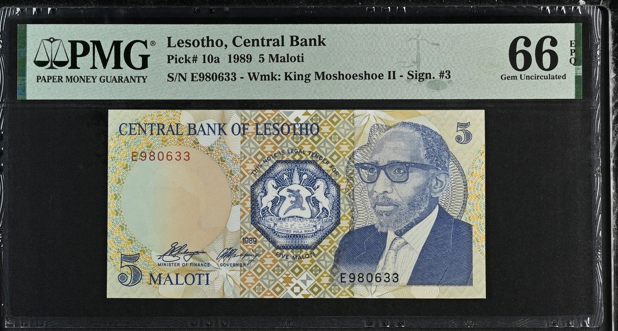 Lesotho 5 Maloti 1989 P 10 a Gem UNC PMG 66 EPQ