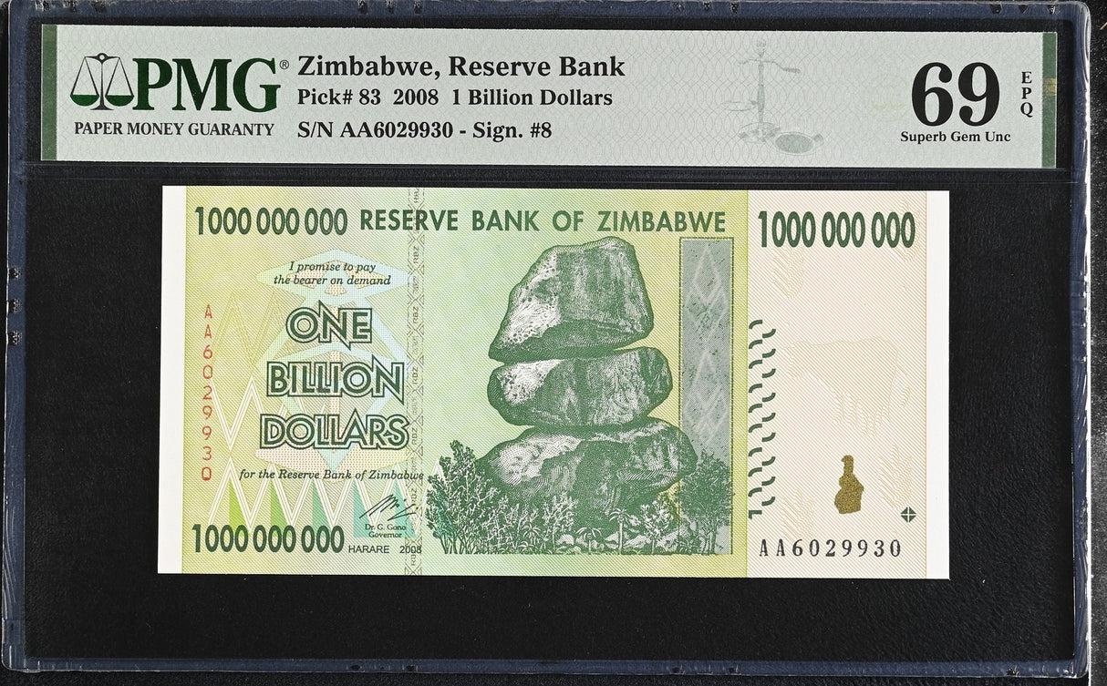 Zimbabwe 1 Billion Dollars 2008 P 83 Superb Gem UNC PMG 69 EPQ