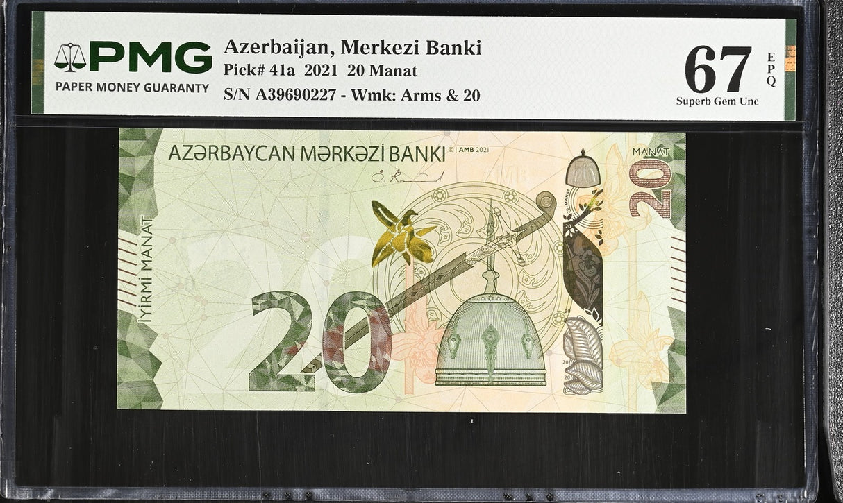Azerbaijan 20 Manat 2021 P 41 a Superb Gem UNC PMG 67 EPQ