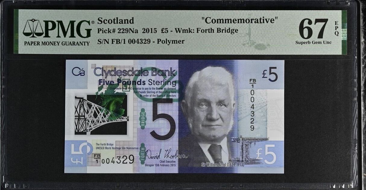 Scotland 5 Pounds 2015 P 229Na Commemorative Superb Gem UNC PMG 67 EPQ