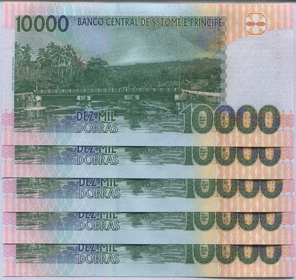 Saint Thomas & Prince 10000 Dobras 2013 P 66 d UNC Lot 5 Pcs