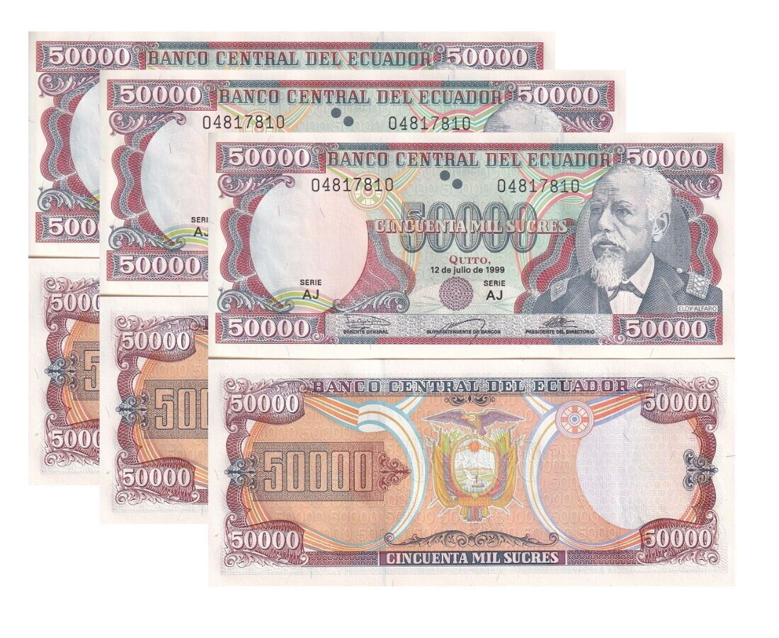 Ecuador 50000 Sucres 1999 P 130 UNC LOT 3 PCS
