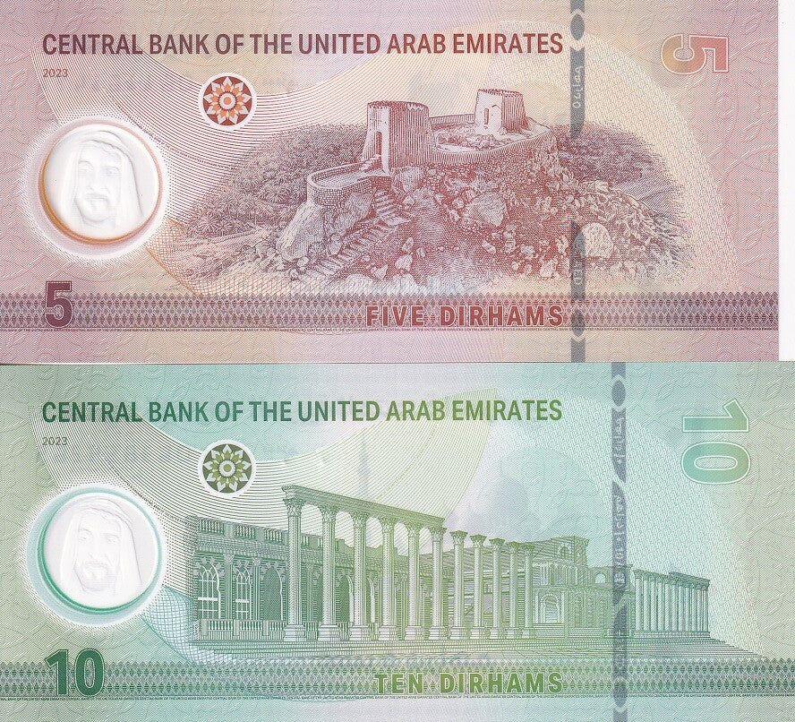 UAE United Arab Emirates Set 2 UNC 5 10 Dirhams 2023 P 36 37