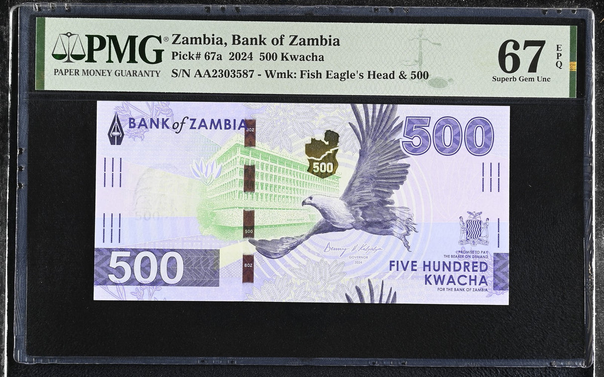 Zambia 500 Kwacha 2024 P 67 a Superb Gem UNC PMG 67 EPQ TOP POP