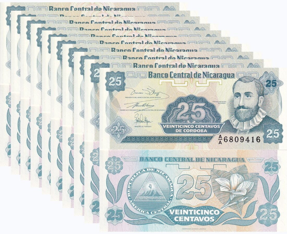 Nicaragua 25 centavo 1991 P 170 UNC LOT 10 PCS