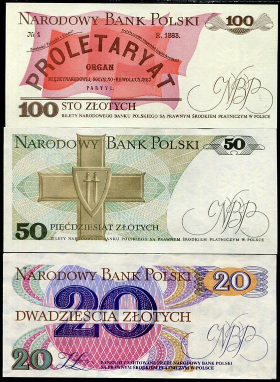 Poland Set 3 Pcs 20 50 100 Zlotlych Random Dates P 142 143 149 UNC