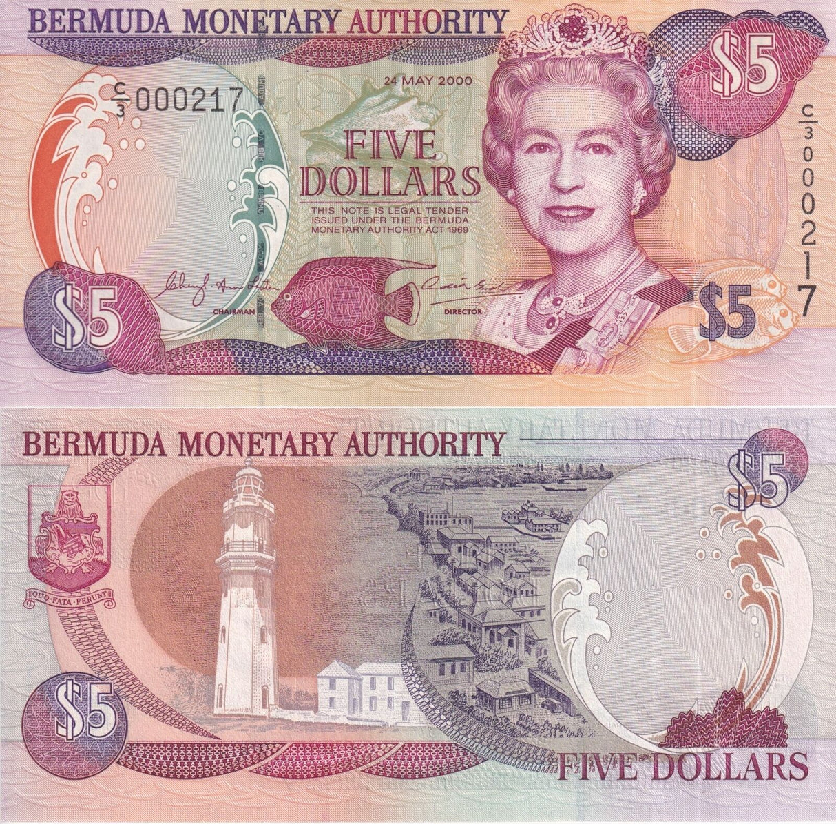 Bermuda 5 Dollars 2000 P 51 QEII LOW SN UNC