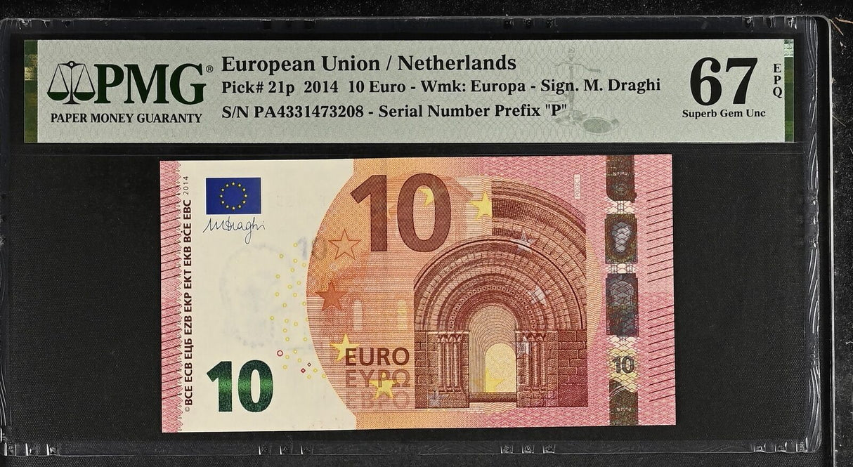 Euro 10 Euro Netherlands 2014 P 21 p Superb Gem UNC PMG 67 EPQ