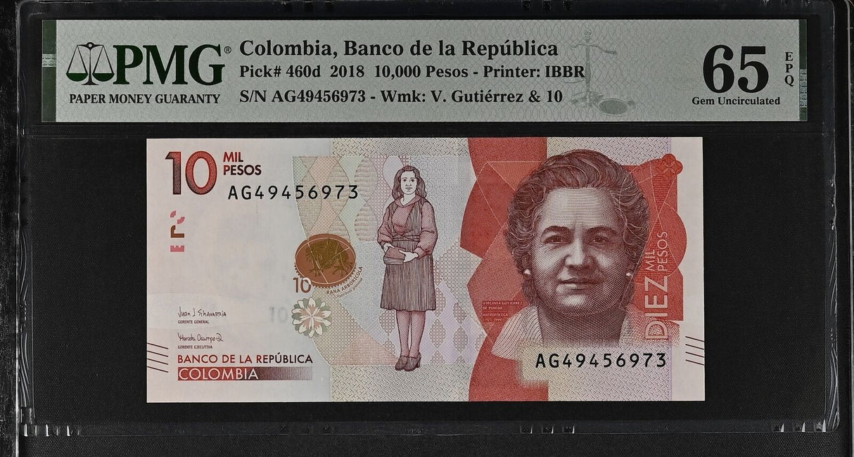Colombia 10000 Pesos 2018 P 460 d Gem UNC PMG 65 EPQ