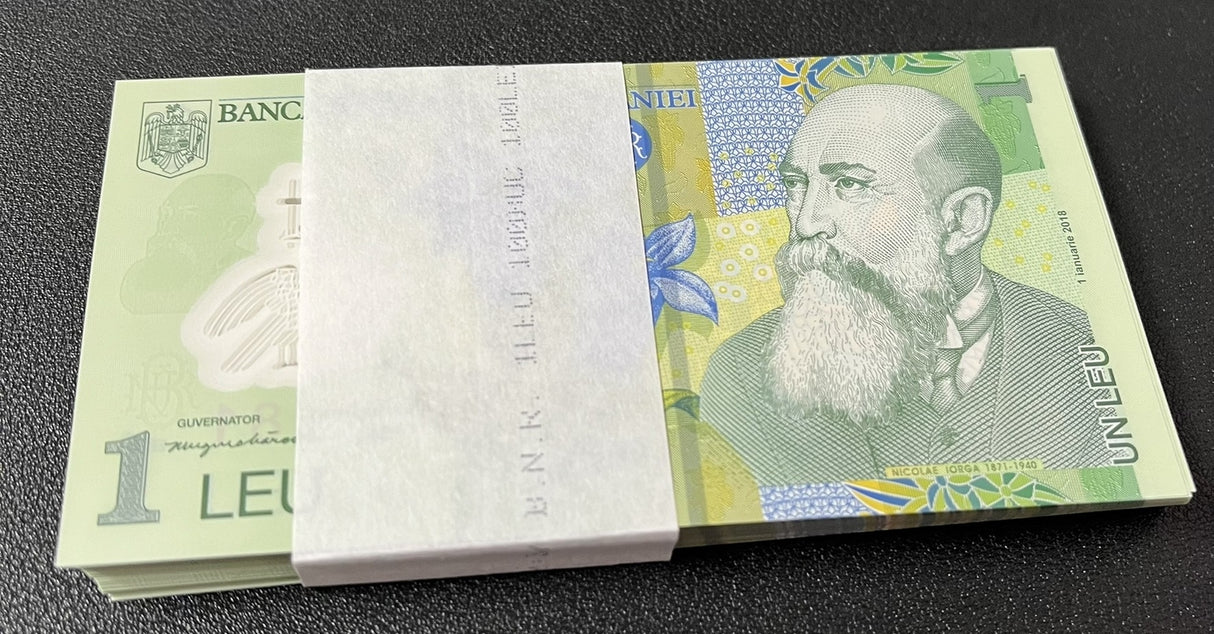 Romania 1 Leu 2018/Random Date P 117 Polymer UNC Lot 100 Pcs 1 Bundle