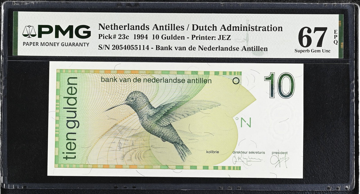 Netherlands Antilles 10 Gulden 1994 P 23 c Superb Gem UNC PMG 67 EPQ