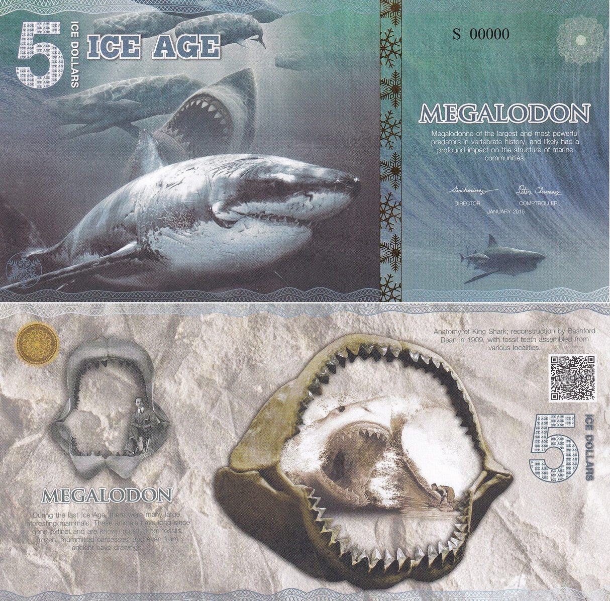ICE AGE 5 ICE DOLLARS 2015 SPECIMEN PAPER MEGALODON UNC