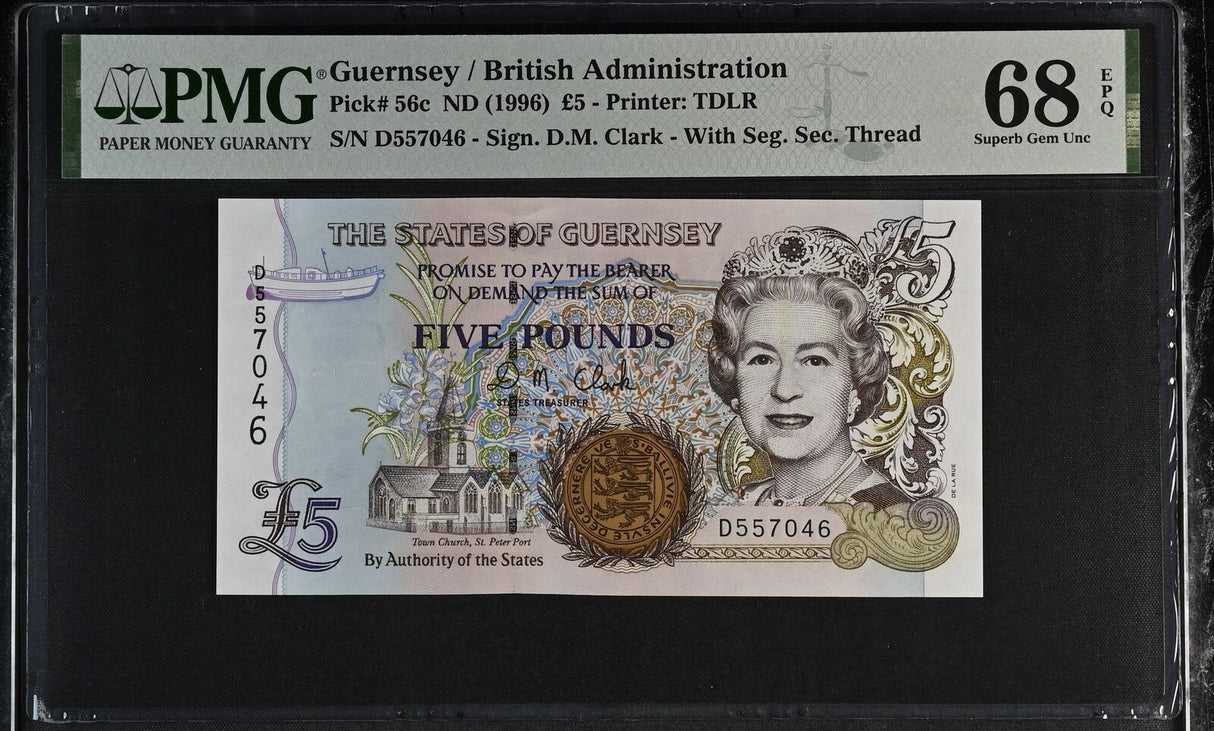 Guernsey 5 Pound ND 1996 P 56 c Superb Gem UNC PMG 68 EPQ