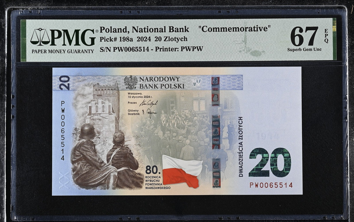 Poland 20 Zlotych 2024 Commemorative 80th P 198 a Superb Gem UNC PMG 67 EPQ