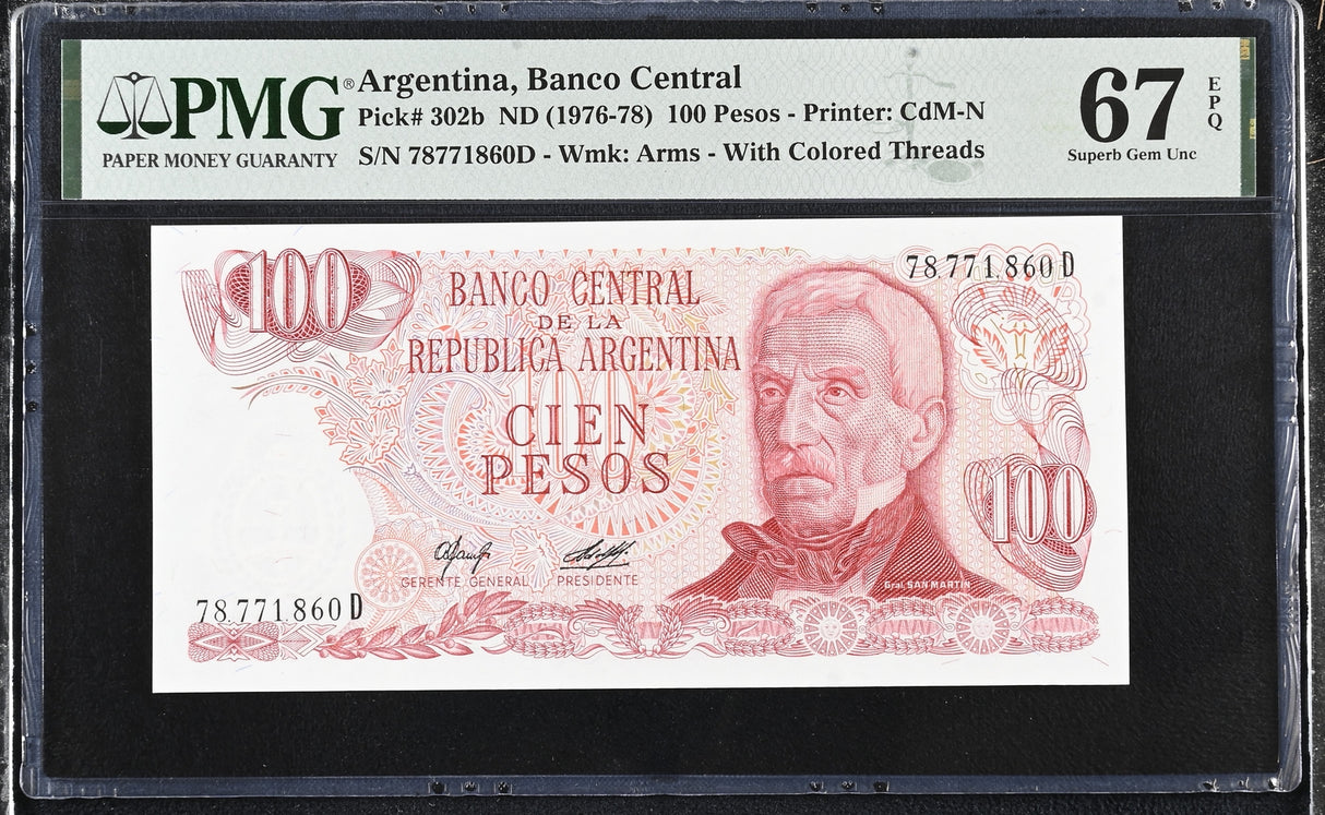 Argentina 100 Pesos ND 1976-1978 P 302 b Superb Gem UNC PMG 67 EPQ
