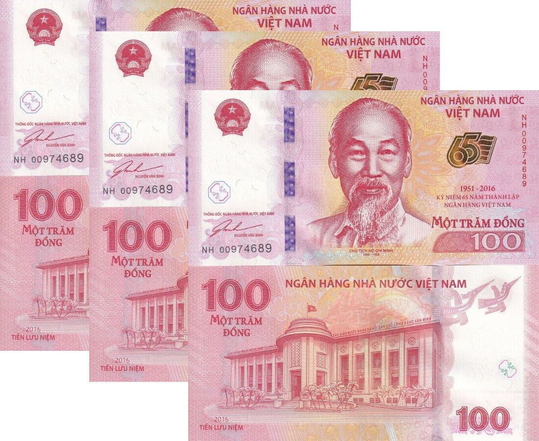 Vietnam 100 Dong 2016 Commemorative 65th P 125 UNC LOT 3 PCS