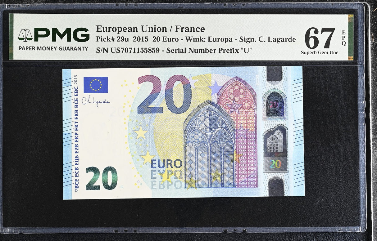 Euro 20 Euro France 2015 P 29 u Superb Gem UNC PMG 67 EPQ