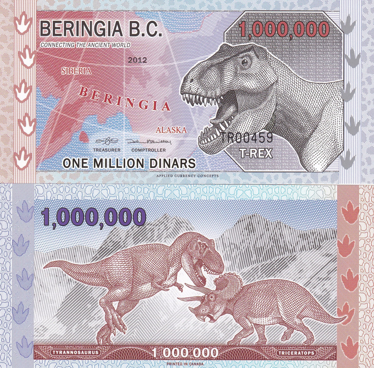Beringia B.C. 1000000 1 Million Dinars 2012 Polymer Dinosours