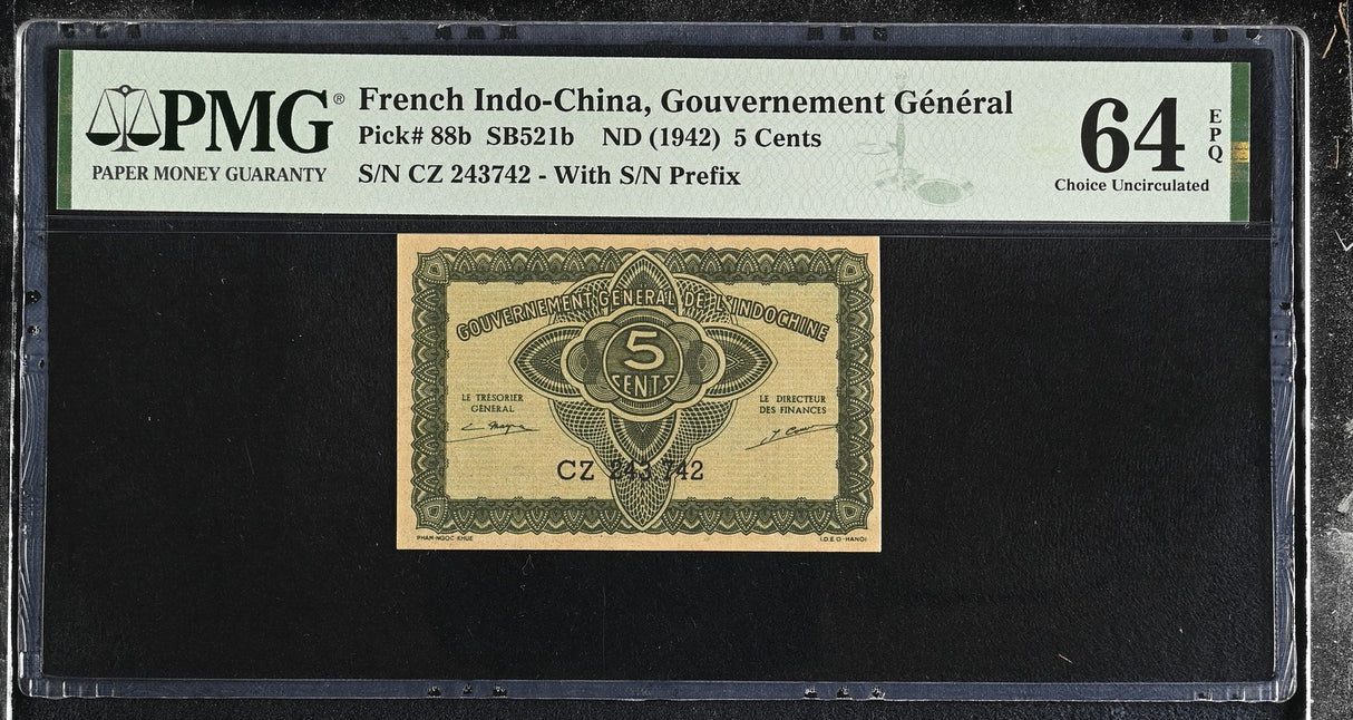 French Indochina 5 Cents ND 1942 P 88 b Choice UNC PMG 64 EPQ