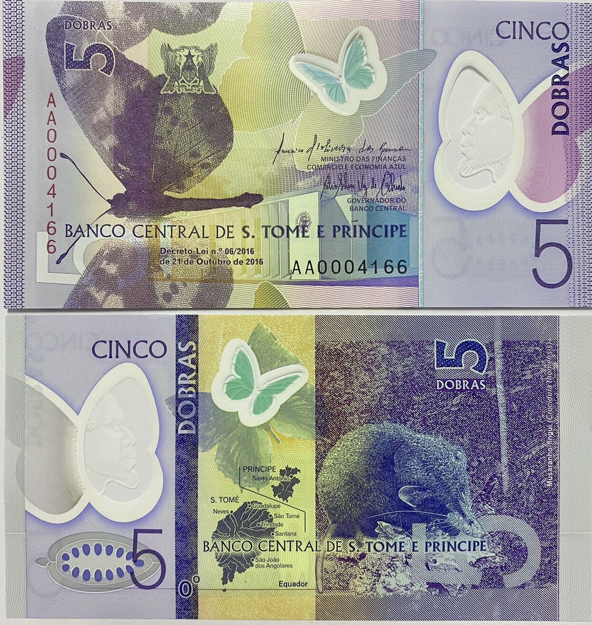 Saint Thomas & Prince 5 Dobras 2016 Polymer P 70 a UNC