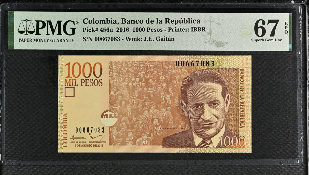 Colombia 1000 Pesos Oro 2016 P 456 u Superb Gem UNC PMG 67 EPQ