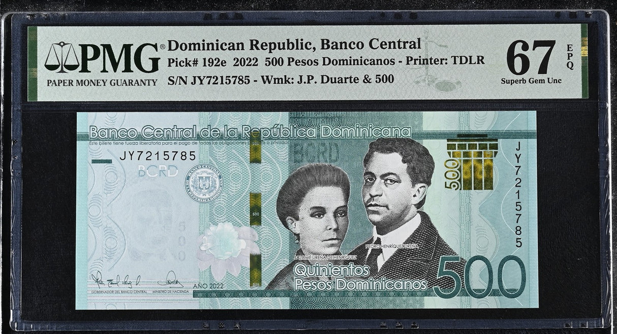Dominican Republic 500 Pesos 2022 P 192 e Superb Gem UNC PMG 67 EPQ