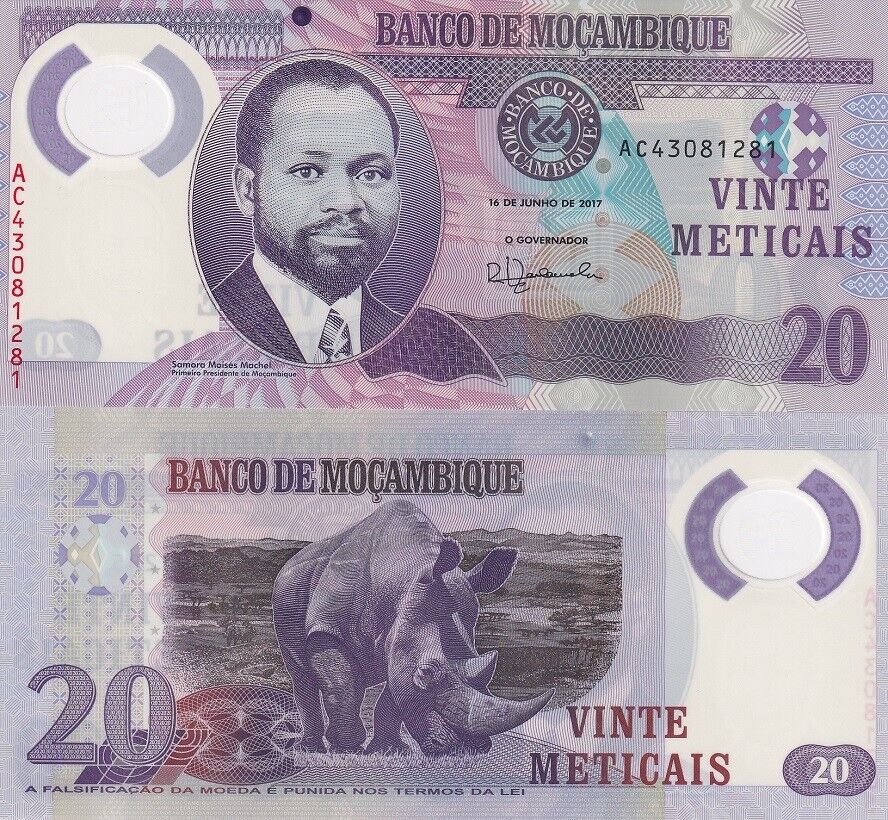 Mozambique 20 Meticais ND 2017 P 149 b Polymer UNC LOT 5 PCS
