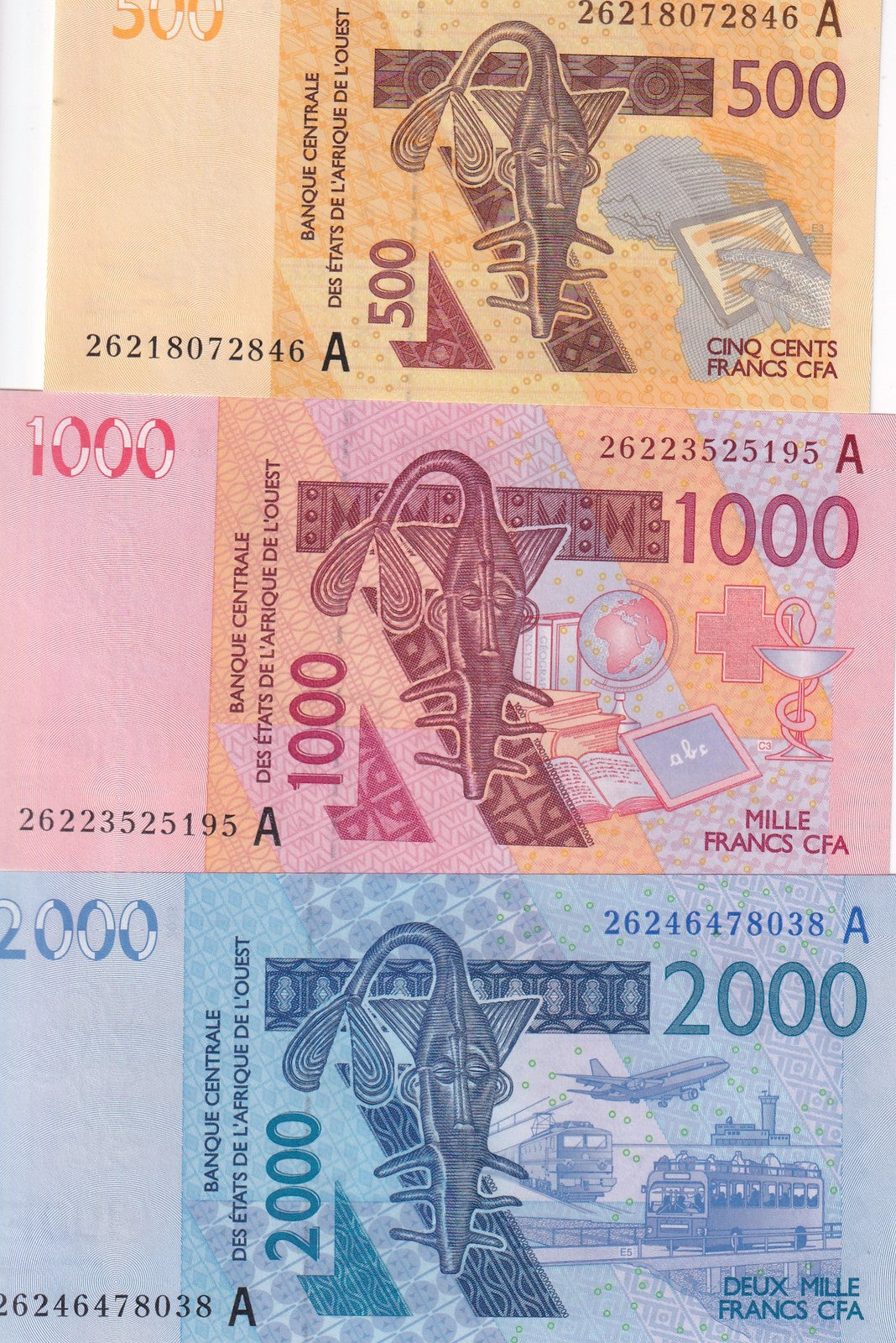 WAS Ivory Coast Set 3 UNC 500 1000 2000 Francs 2026 P 115A 116A 1119A New